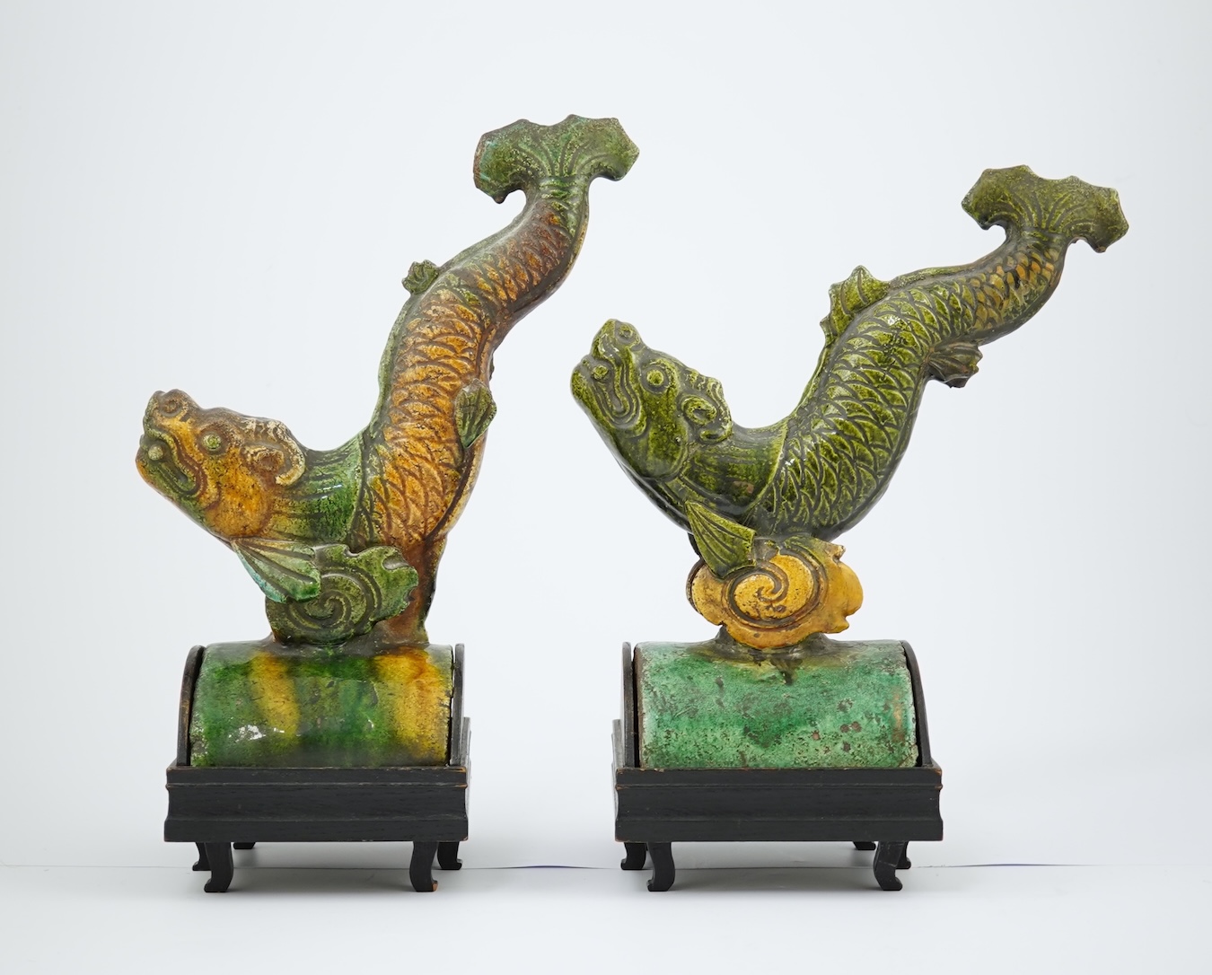 Two Chinese sancai ‘dragon-fish’ ridge tiles, Ming dynasty, c.1580-1620